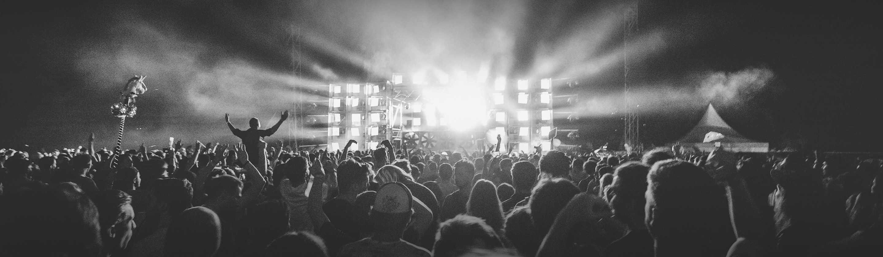 Black and White Image of crowd at a concert
