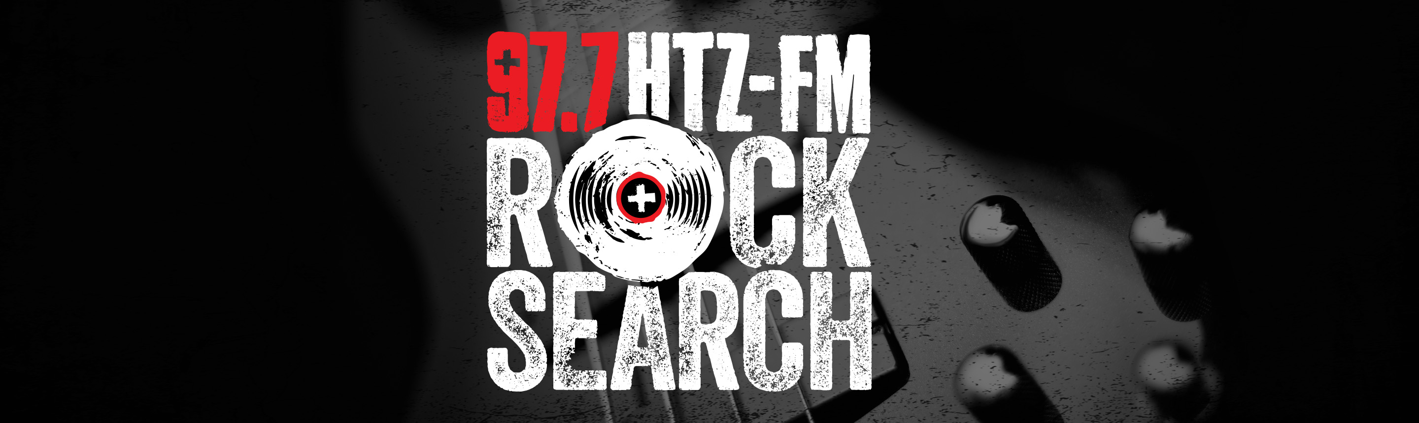 Image of guitar with HTZ-FM's Rocksearch logo on top