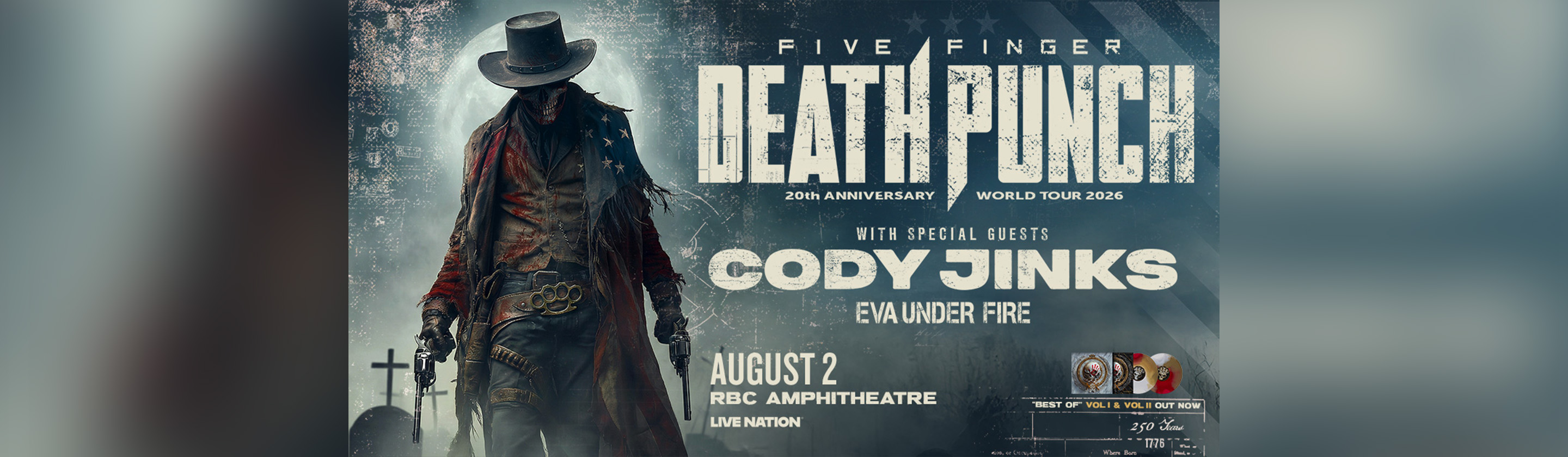 Five Finger Death Punch promotional image featuring cowboy skeleton artwork